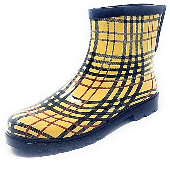 Women's Rain Boots, #3163, Checkers Rubber Ankle Rainboots, Size 6 - Picture 2 of 5